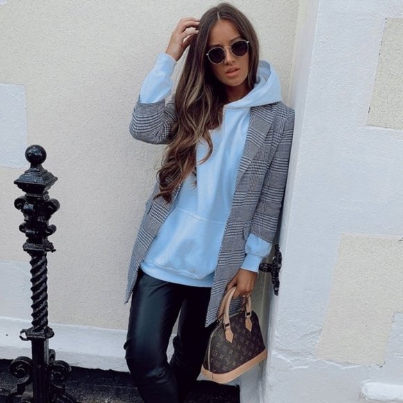 Kendall Black & White Checked Plaid Midi Blazer - Picture 2 of 8